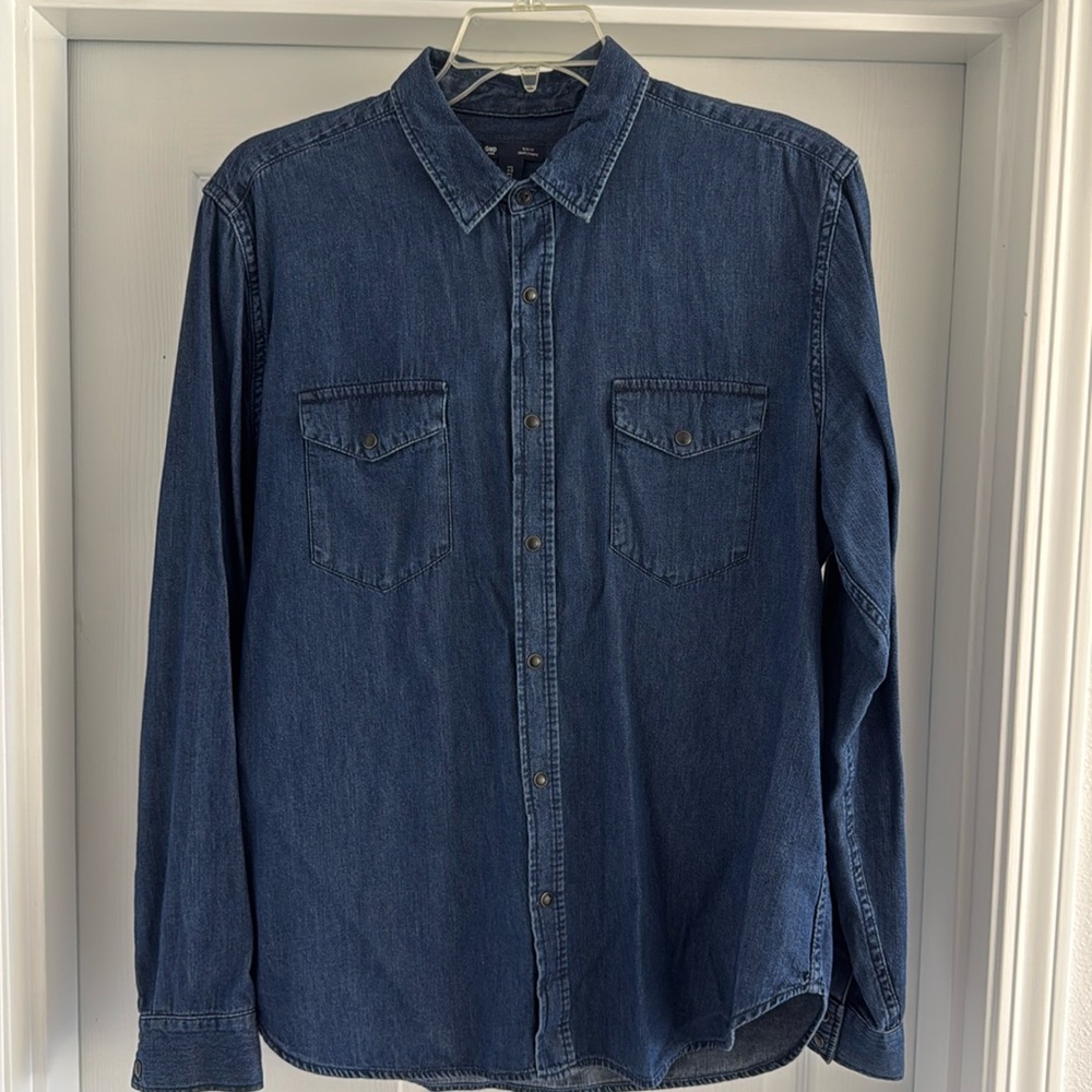 Gap. Dark wash western shirt. Black metal snap buttons. Size large. Like new